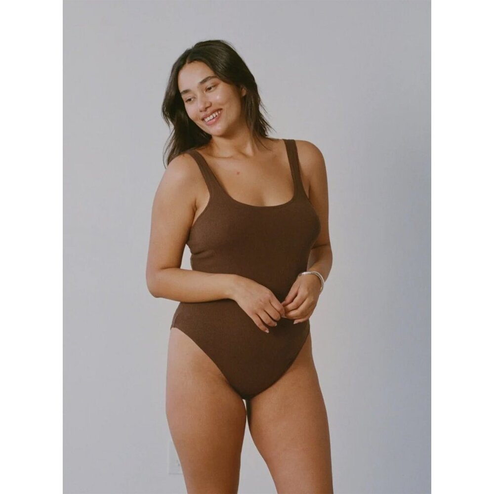 OZMA Brown Ribbed Tank Bodysuit